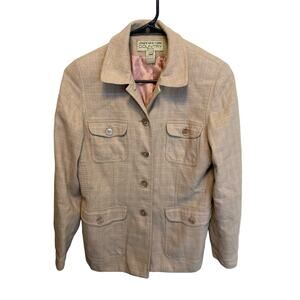 Jones New York  90's Vintage Silk Wool Beige Plaid Long Sleeve Blazer Jacket S/M